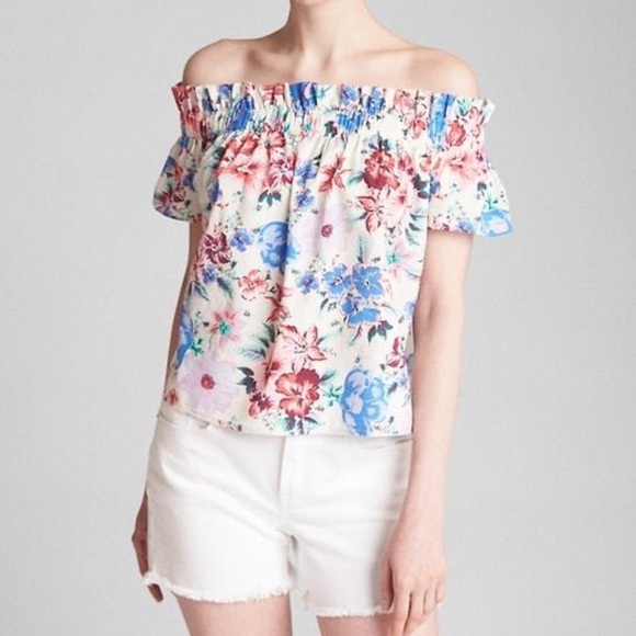 GAP Tops - Gap Women’s Off The Shoulder Top Small Floral Smocked Short Sleeve Cottagecore
